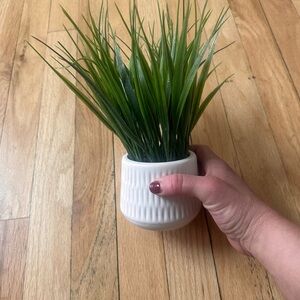 Green Faux Plant in White Ceramic Pot